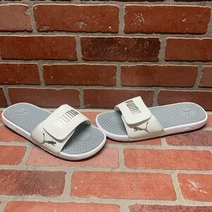 PUMA ‘Cool Cat V’ White/Silver Adjustable Slide Sandals Women's Size 10